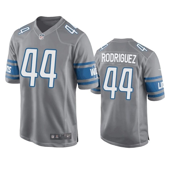 Men's Detroit Lions #44 Malcolm Rodriguez Gray Stitched Game Jersey